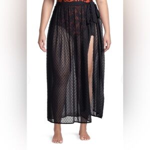 Time and Tru Black Swiss Polka Dot Wrap Style Swim Cover Up Skirt Size M (8-10)